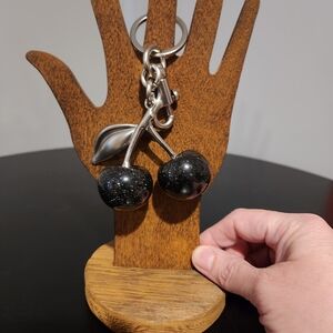 Black Cherry Keychain with Silver Accents